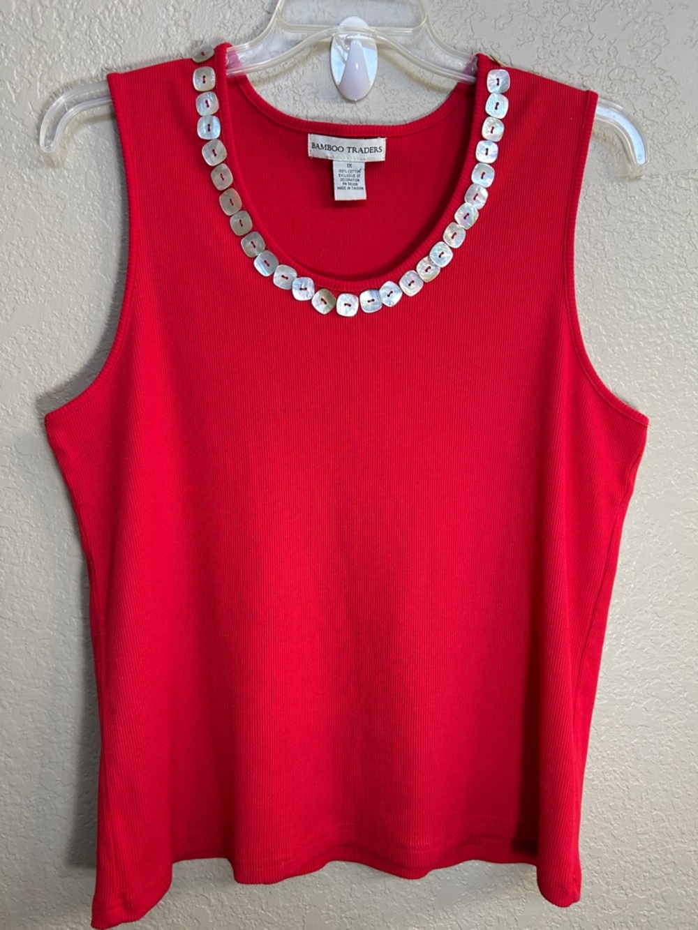 BAMBOO TRADERS Cotton Rib Knit Cruise Abalone Buttons Beach Pool Side Stretch